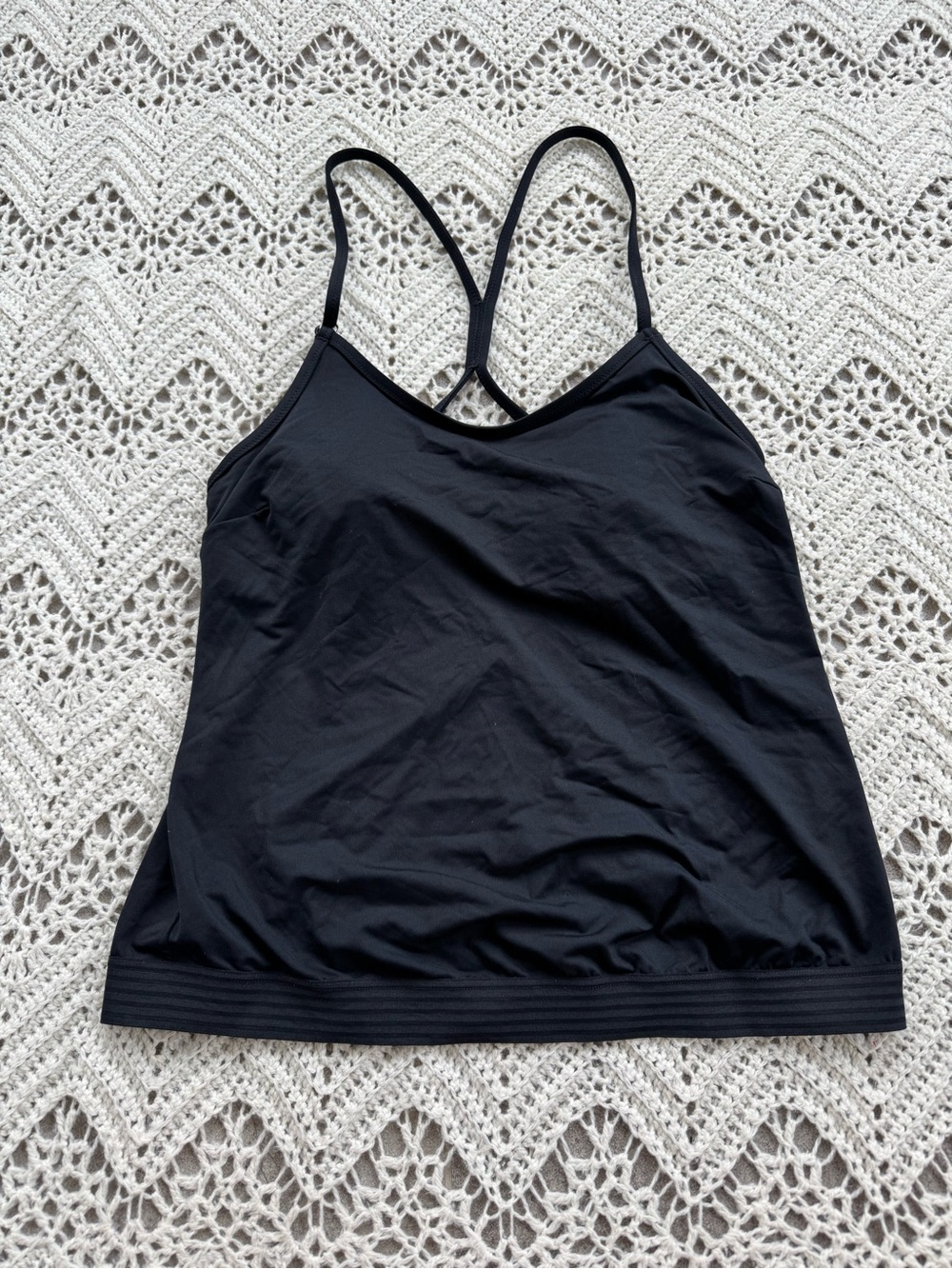 Athleta Black Swim Tank Top Built In Bikini Shelf Bra Size 32D/DD Adjustable